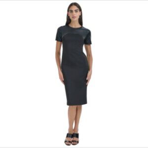 Calvin Klein Women's Faux-Leather-Trim Sheath Dress - Black